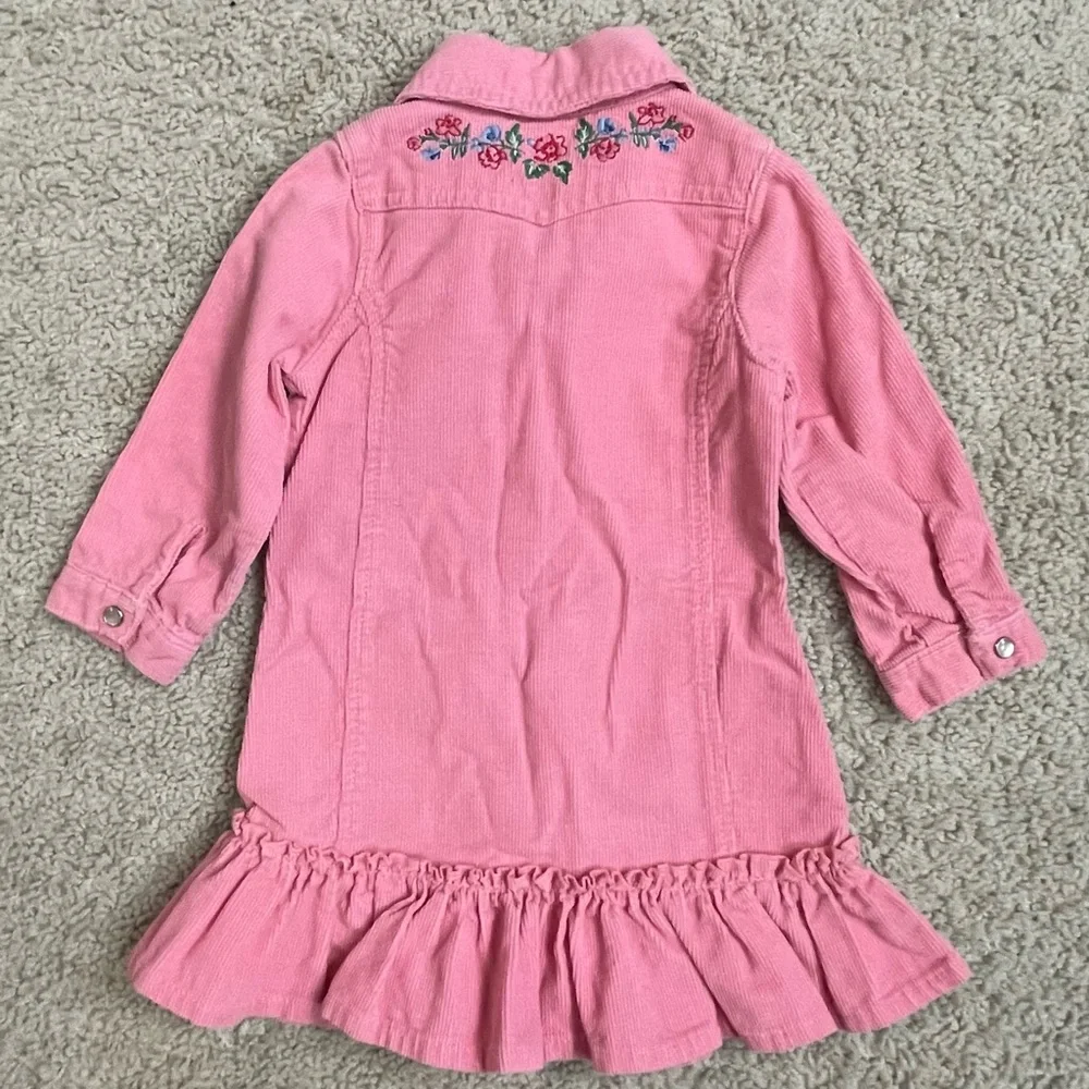 VINTAGE Baby Girl's OSHKOSH B'GOSH Pink CORDUROY Embroidered RUFFLE DRESS
